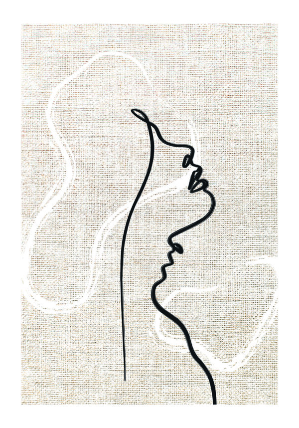 Arte lineal minimalista sobre lienzo texturizado