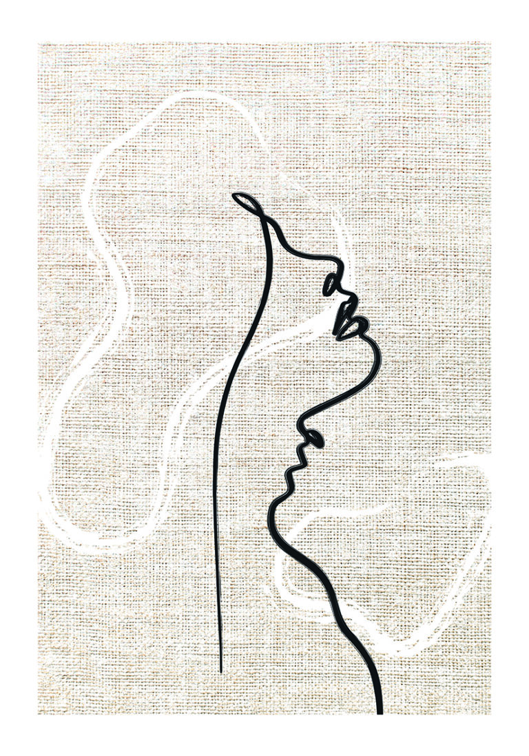 Arte lineal minimalista sobre lienzo texturizado