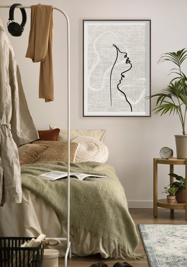Arte lineal minimalista sobre lienzo texturizado