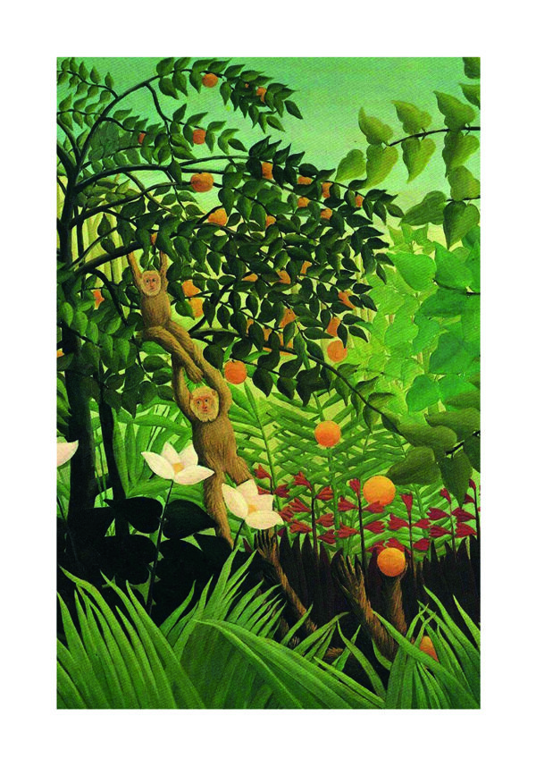 Escena vibrante de selva con monos