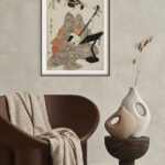 Mujer ukiyo-e elegante con shamisen