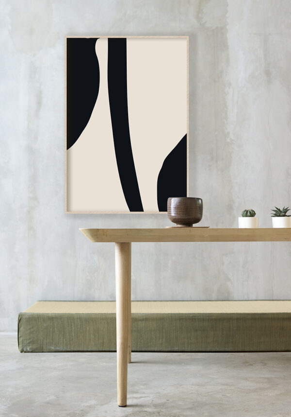 Obra abstracta minimalista en negro y beige
