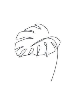 Dibujo lineal minimalista de hoja de monstera