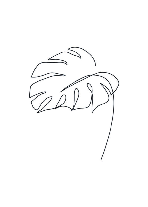 Dibujo lineal minimalista de hoja de monstera