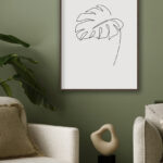 Dibujo lineal minimalista de hoja de monstera