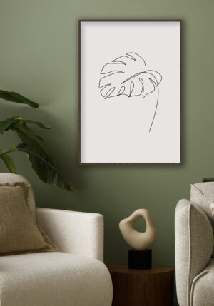 Dibujo lineal minimalista de hoja de monstera