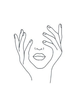 Boceto minimalista de rostro y manos