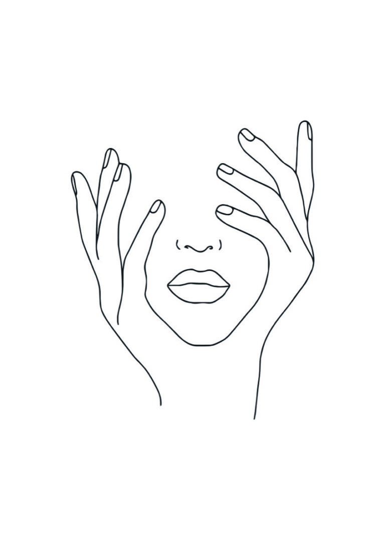 Boceto minimalista de rostro y manos