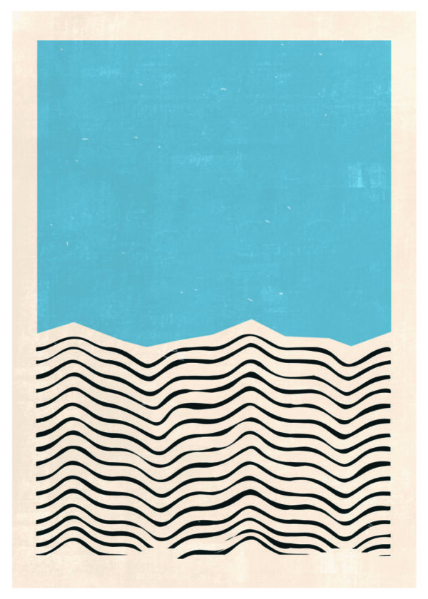 Impresión abstracta minimalista en azul y beige