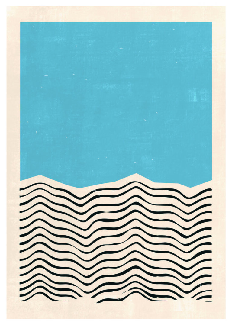 Impresión abstracta minimalista en azul y beige