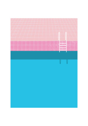 Arte minimalista de piscina en rosa y azul