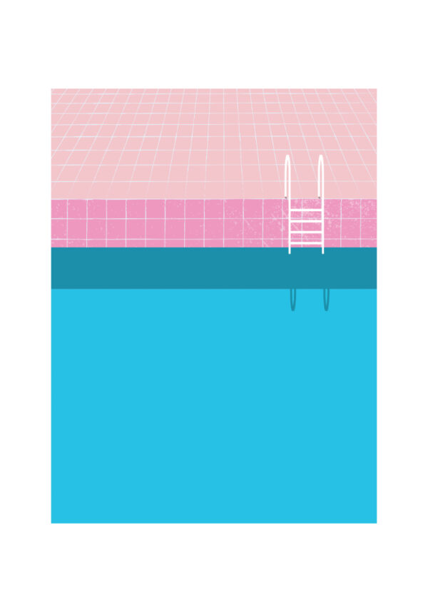 Arte minimalista de piscina en rosa y azul