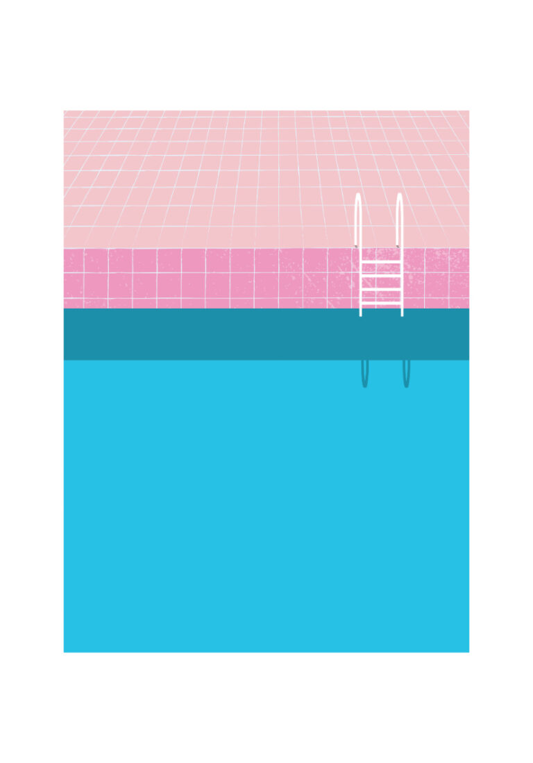 Arte minimalista de piscina en rosa y azul