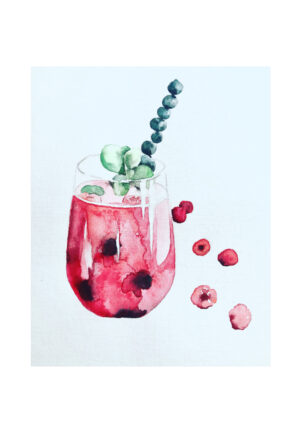 Ilustración colorida de bebida con frutas en acuarela
