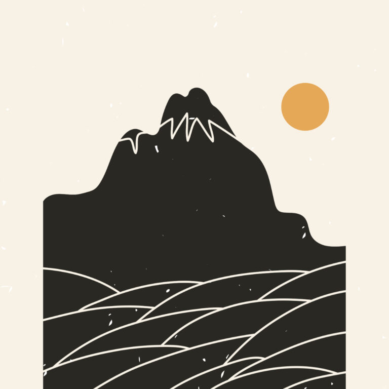 Ilustración minimalista de paisaje montañoso