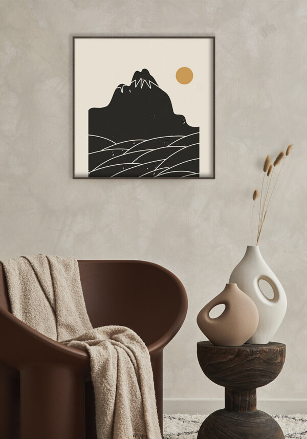 Ilustración minimalista de paisaje montañoso
