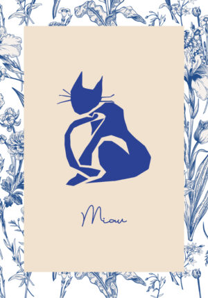 Arte de gato con flores en estilo minimalista
