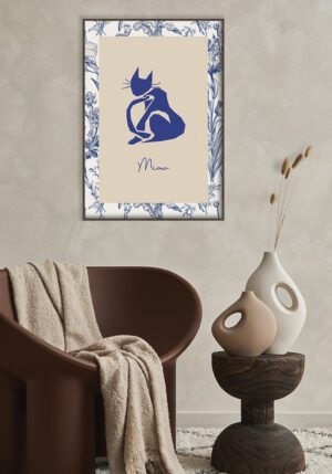Arte de gato con flores en estilo minimalista