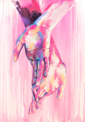 Pintura abstracta de manos entrelazadas