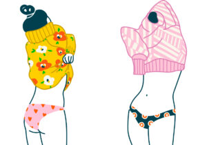 Figuras ilustradas con suéteres coloridos