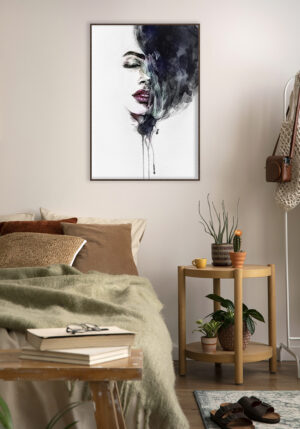 Retrato femenino en acuarela con estilo abstracto