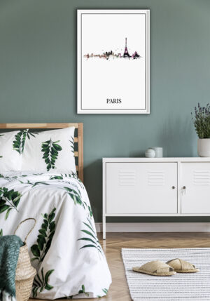 Arte minimalista en acuarela del skyline de París