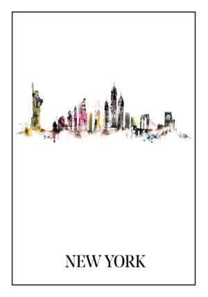 Ilustración del skyline de Nueva York en acuarela
