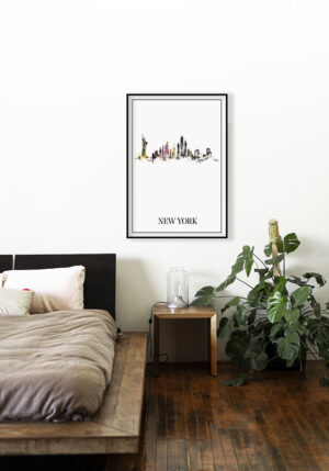 Ilustración del skyline de Nueva York en acuarela