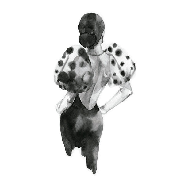 Ilustración de moda en tinta negra