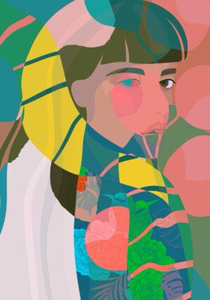Impresión de retrato abstracto con colores intensos