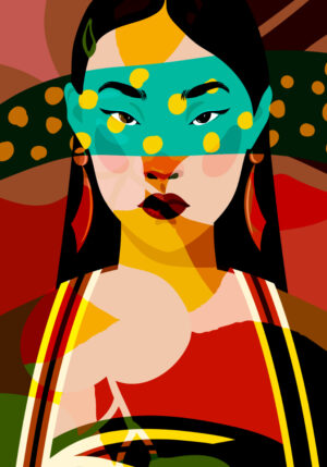 Retrato abstracto con patrones llamativos
