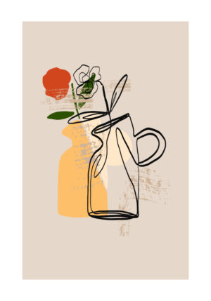 Ilustración floral en línea con estilo abstracto