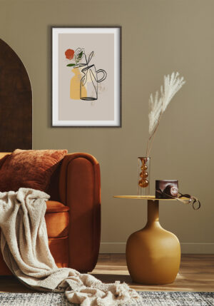 Ilustración floral en línea con estilo abstracto