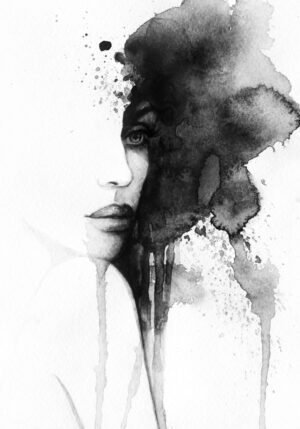 Retrato femenino abstracto en obra de arte