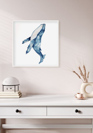 Pintura de ballena azul en acuarela