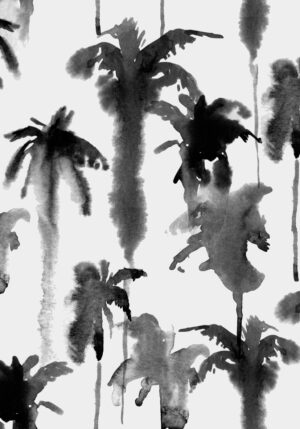 Patrón artístico monocromo de palmeras en acuarela