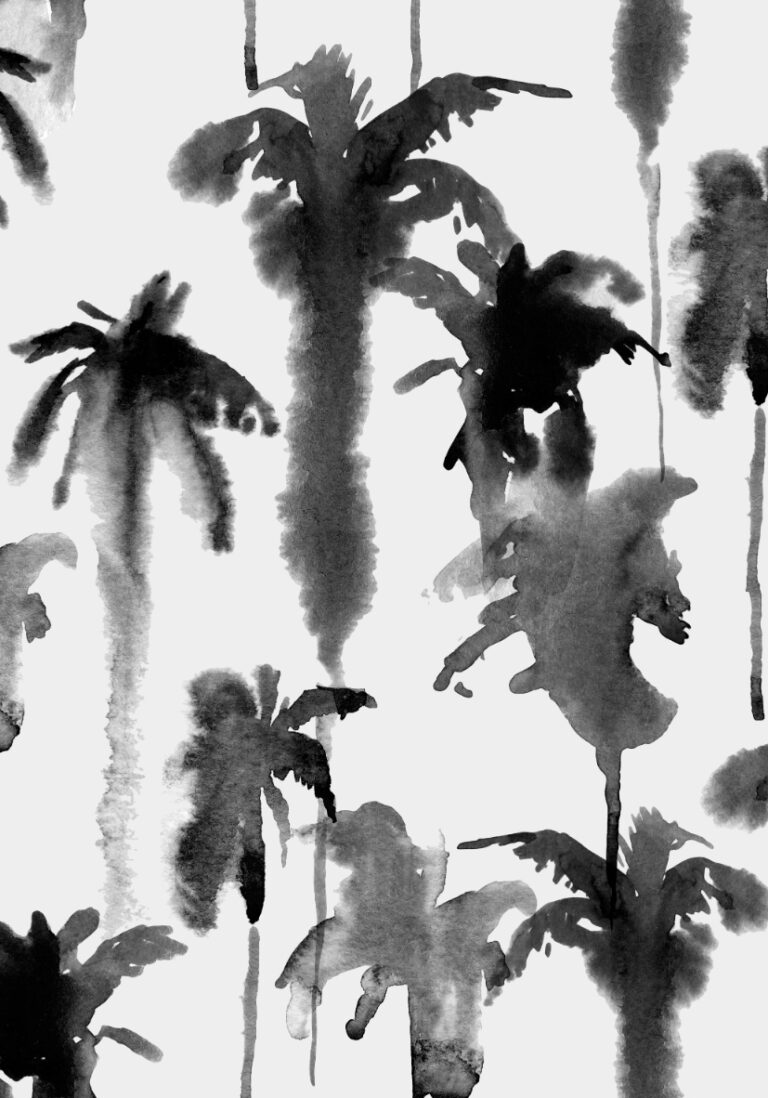 Patrón artístico monocromo de palmeras en acuarela