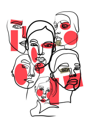 Dibujo abstracto en línea de rostros