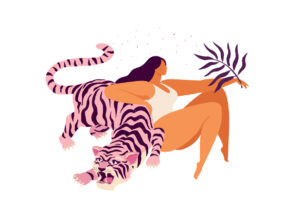 Mujer empoderada con un tigre ilustrado