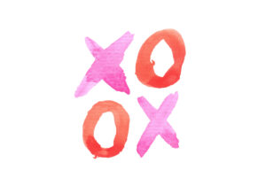 Obra colorida con motivo xoxo en acuarela