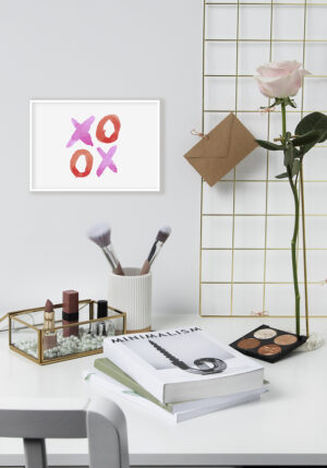 Obra colorida con motivo xoxo en acuarela