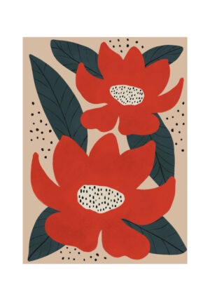 Flores rojas intensas sobre fondo beige