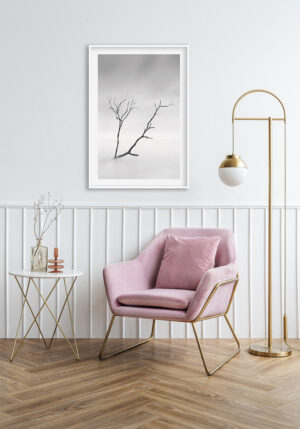 Arte monocromático minimalista de rama de árbol