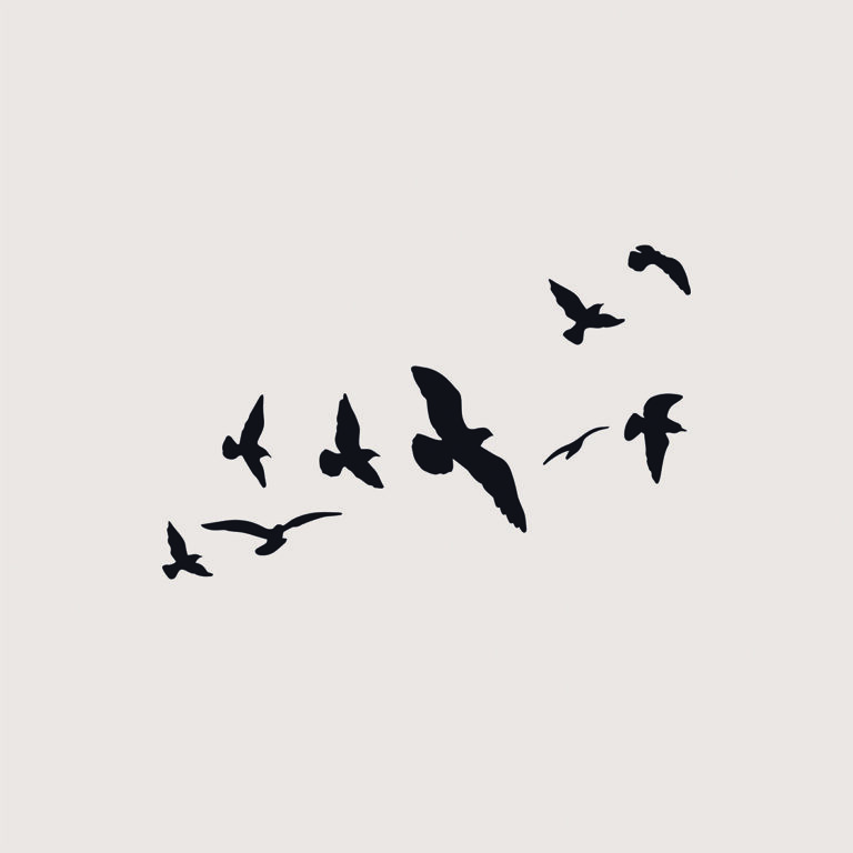 Ilustración minimalista de aves en vuelo