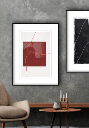 Diseño minimalista abstracto con acentos rojos