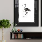 Ilustración elegante de garza en tinta
