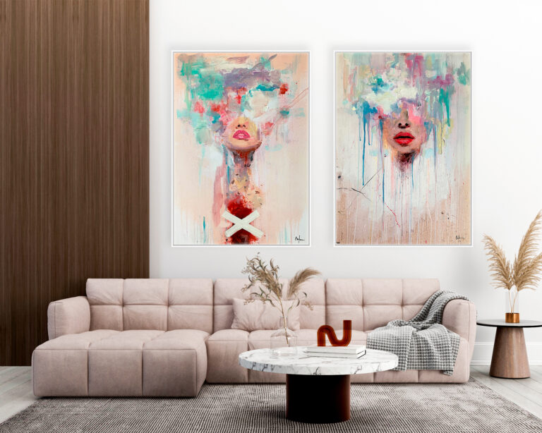 Ambiente Arte contemporáneo abstracto con una paleta dinámica y llena de vida.
