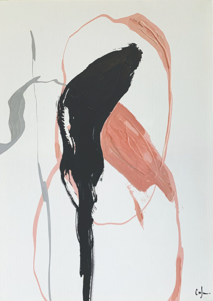Obra abstracta que combina negro y rosa