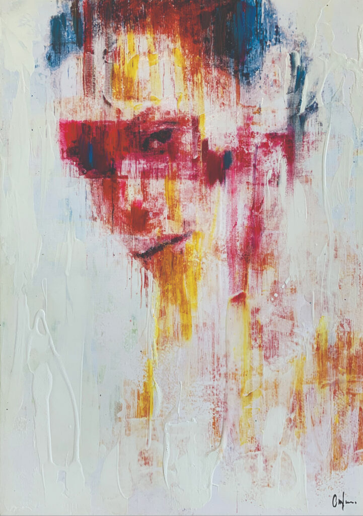 Pintura abstracta de retrato con colores potentes
