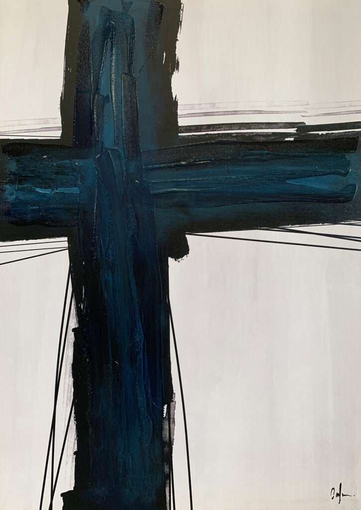 Pintura de una cruz en colores llamativos